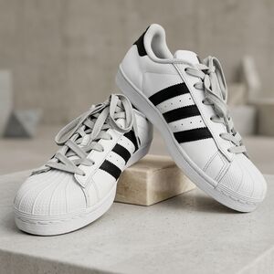 Adidas White Sneakers with Black Stripes